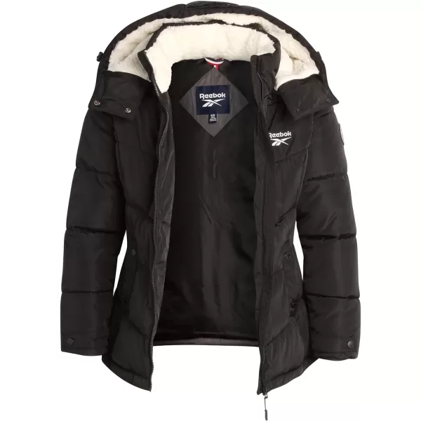 imageReebok Women Winter Jacket  Heavyweight Quilted Puffer Parka Coat Sherpa Lined Hood  Windbreaker Ski Jacket for Women SXLBlack