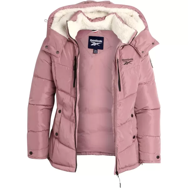 imageReebok Women Winter Jacket  Heavyweight Quilted Puffer Parka Coat Sherpa Lined Hood  Windbreaker Ski Jacket for Women SXLDark Dusty Rose