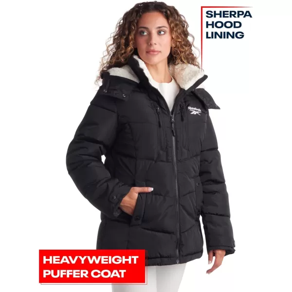 imageReebok Women Winter Jacket  Heavyweight Quilted Puffer Parka Coat with Sherpa Lined Hood  Ski Jacket for Women SXLBlack