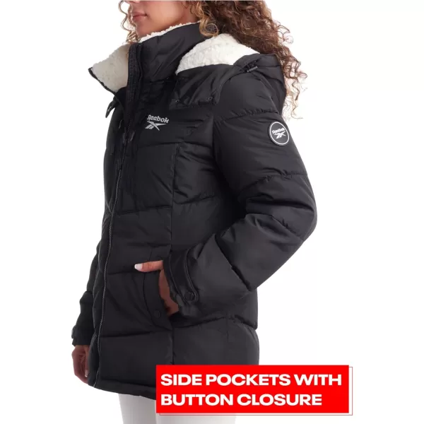imageReebok Women Winter Jacket  Heavyweight Quilted Puffer Parka Coat with Sherpa Lined Hood  Ski Jacket for Women SXLBlack