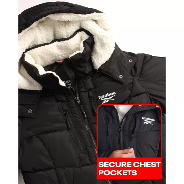 imageReebok Women Winter Jacket  Heavyweight Quilted Puffer Parka Coat with Sherpa Lined Hood  Ski Jacket for Women SXLBlack