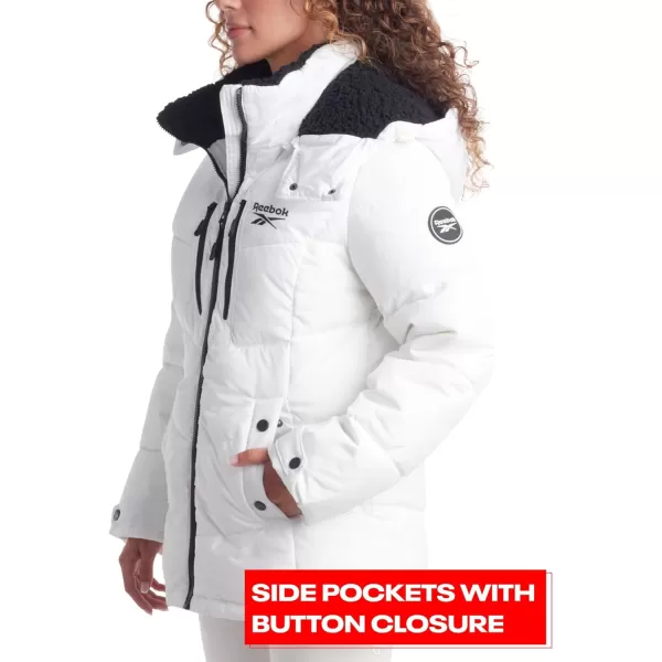 imageReebok Women Winter Jacket  Heavyweight Quilted Puffer Parka Coat with Sherpa Lined Hood  Ski Jacket for Women SXLWhite