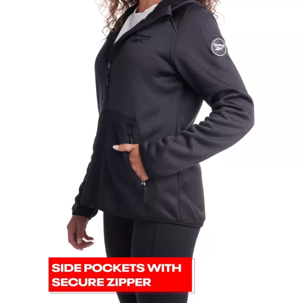 imageReebok Womens Active Sweatshirt  Performance Fleece Zip Hoodie Sweatshirt  Dry Fit Performance Outerwear for Women SXLBlack