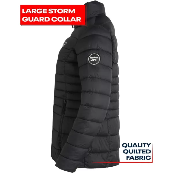 imageReebok Womens Jacket  Lightweight Puffer Parka Coat Storm Guard Collar  Active Outerwear Windbreaker Coat for Women SXLBlack