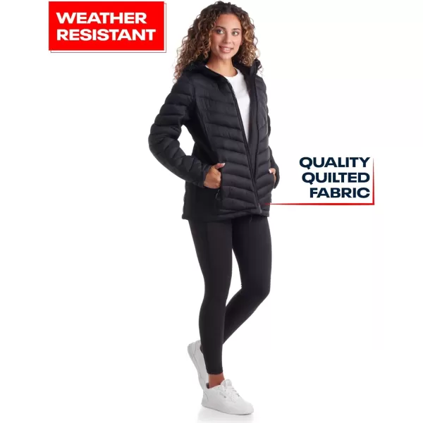 imageReebok Womens Jacket  Lightweight Quilted Puffer Parka Coat with Flex Stretch Panels  Casual Jacket for Women SXLBlack
