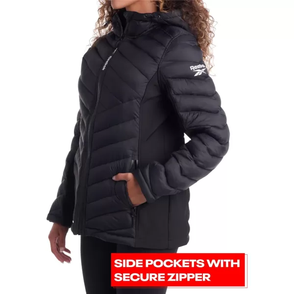 imageReebok Womens Jacket  Lightweight Quilted Puffer Parka Coat with Flex Stretch Panels  Casual Jacket for Women SXLBlack