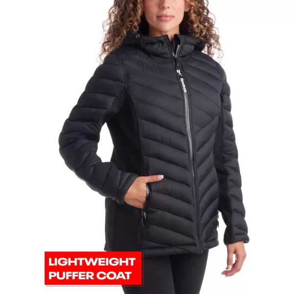 imageReebok Womens Jacket  Lightweight Quilted Puffer Parka Coat with Flex Stretch Panels  Casual Jacket for Women SXLBlack