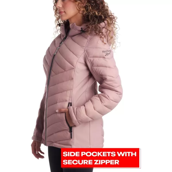 imageReebok Womens Jacket  Lightweight Quilted Puffer Parka Coat with Flex Stretch Panels  Casual Jacket for Women SXLDusty Rose