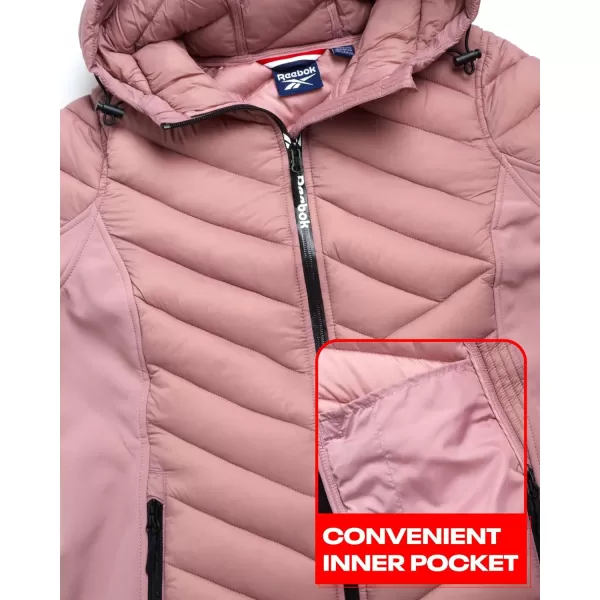 imageReebok Womens Jacket  Lightweight Quilted Puffer Parka Coat with Flex Stretch Panels  Casual Jacket for Women SXLDusty Rose