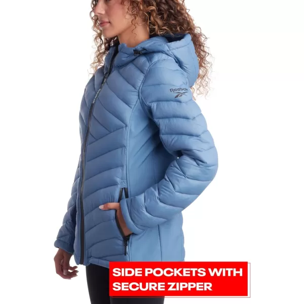 imageReebok Womens Jacket  Lightweight Quilted Puffer Parka Coat with Flex Stretch Panels  Casual Jacket for Women SXLHoops Blue