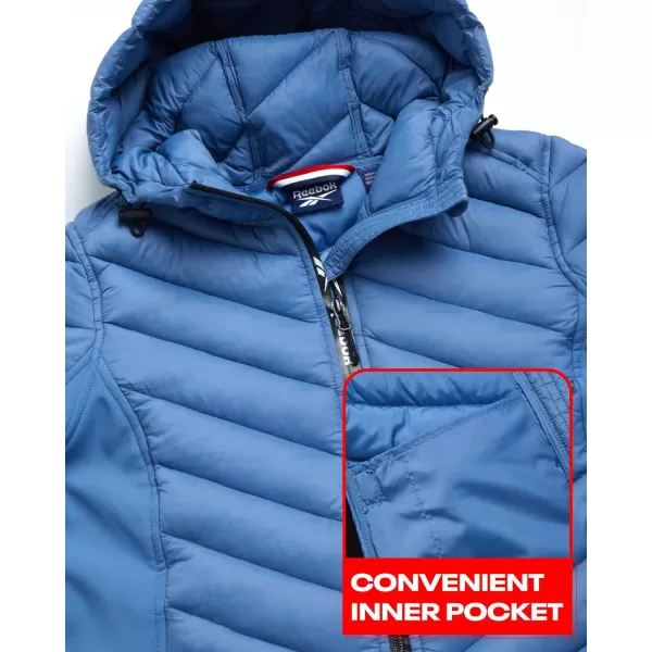 imageReebok Womens Jacket  Lightweight Quilted Puffer Parka Coat with Flex Stretch Panels  Casual Jacket for Women SXLHoops Blue