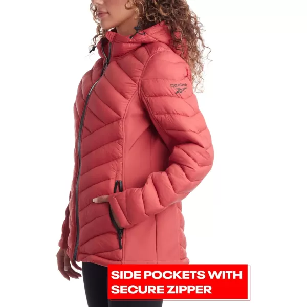 imageReebok Womens Jacket  Lightweight Quilted Puffer Parka Coat with Flex Stretch Panels  Casual Jacket for Women SXLSedona Rose