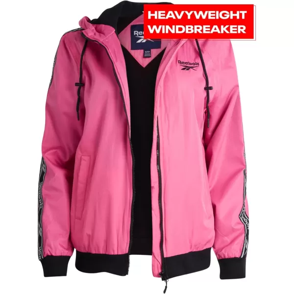 imageReebok Womens Jacket  Weather Resistant Fleece Lined Windbreaker Coat Storm Guard Hood  Light Jacket fornbspWomen SXLLaser Pink