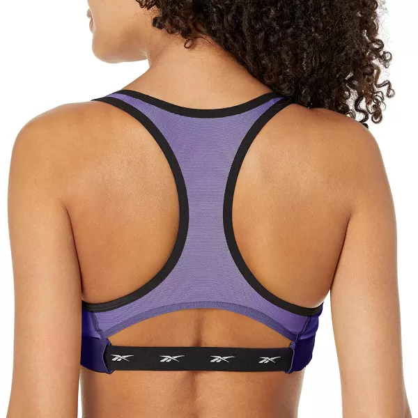 imageReebok Womens Lux Racerback Sports Bra Medium SupportBold PurpleWhite Vector Logo
