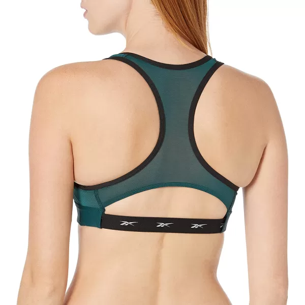 imageReebok Womens Lux Racerback Sports Bra Medium SupportForest GreenTeal Vector Logo