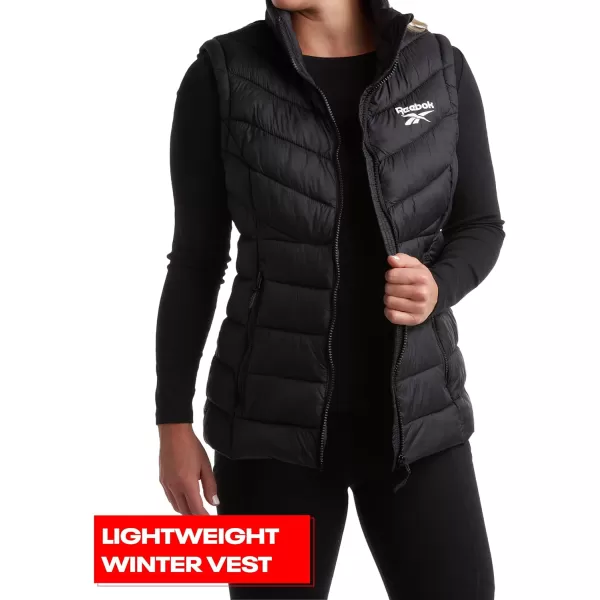 imageReebok Womens Puffer Vest  Quilted Insulated Winter Vest High Collar  Sleeveless Jacket for Women SXLBlack