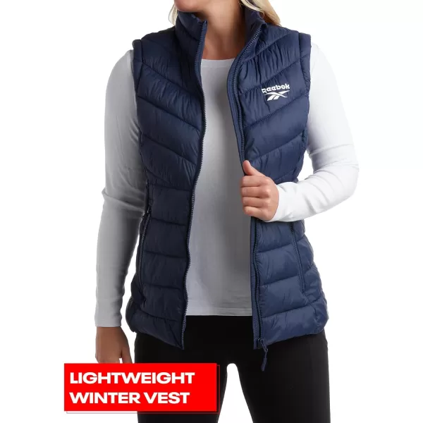 imageReebok Womens Puffer Vest  Quilted Insulated Winter Vest High Collar  Sleeveless Jacket for Women SXLVector Navy
