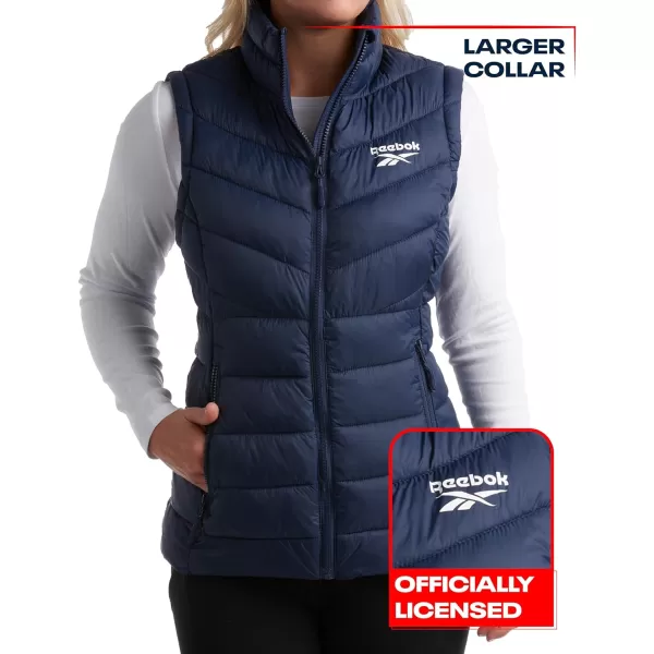 imageReebok Womens Puffer Vest  Quilted Insulated Winter Vest High Collar  Sleeveless Jacket for Women SXLVector Navy