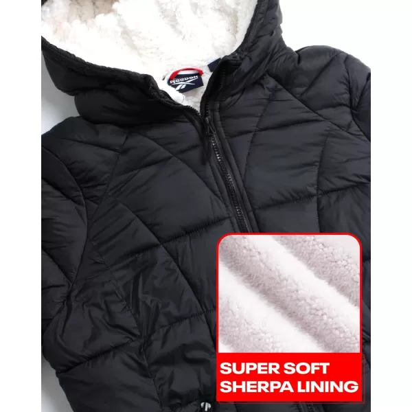imageReebok Womens Winter Jacket  Heavyweight Quilted Puffer Parka Coat  Sherpa Lined Ski Jacket for Women SXLBlack