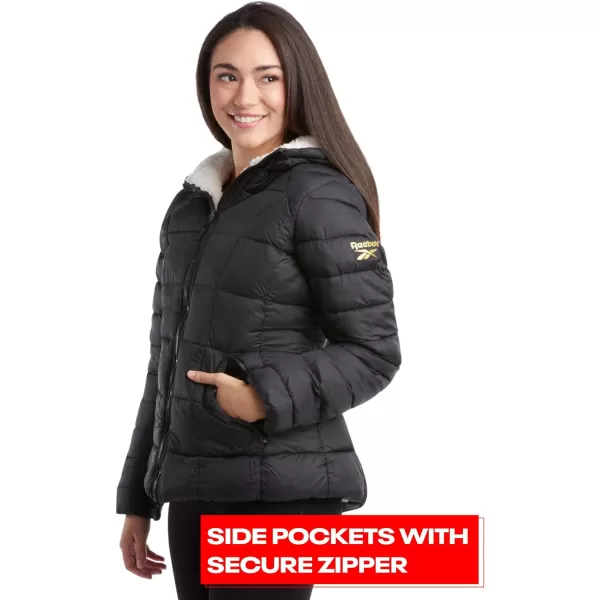 imageReebok Womens Winter Jacket  Heavyweight Quilted Puffer Parka Coat  Sherpa Lined Ski Jacket for Women SXLBlack