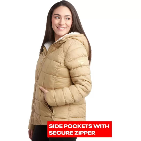 imageReebok Womens Winter Jacket  Heavyweight Quilted Puffer Parka Coat  Sherpa Lined Ski Jacket for Women SXLBoulder Beige