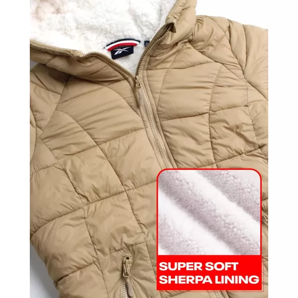 imageReebok Womens Winter Jacket  Heavyweight Quilted Puffer Parka Coat  Sherpa Lined Ski Jacket for Women SXLBoulder Beige