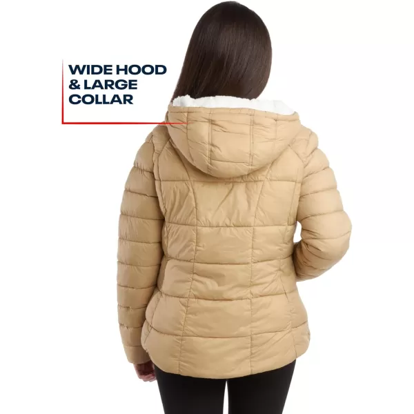 imageReebok Womens Winter Jacket  Heavyweight Quilted Puffer Parka Coat  Sherpa Lined Ski Jacket for Women SXLBoulder Beige