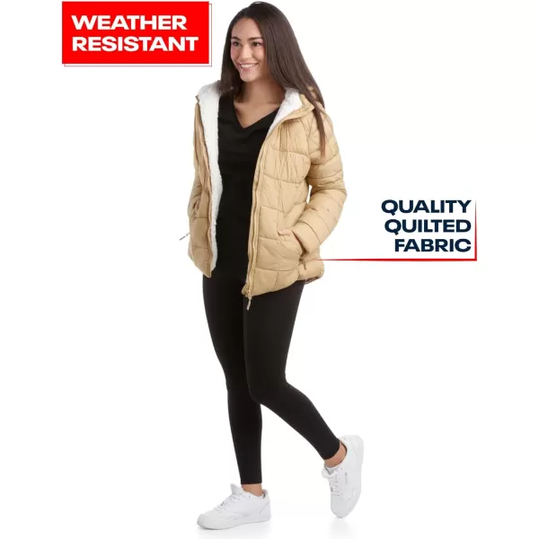 imageReebok Womens Winter Jacket  Heavyweight Quilted Puffer Parka Coat  Sherpa Lined Ski Jacket for Women SXLBoulder Beige