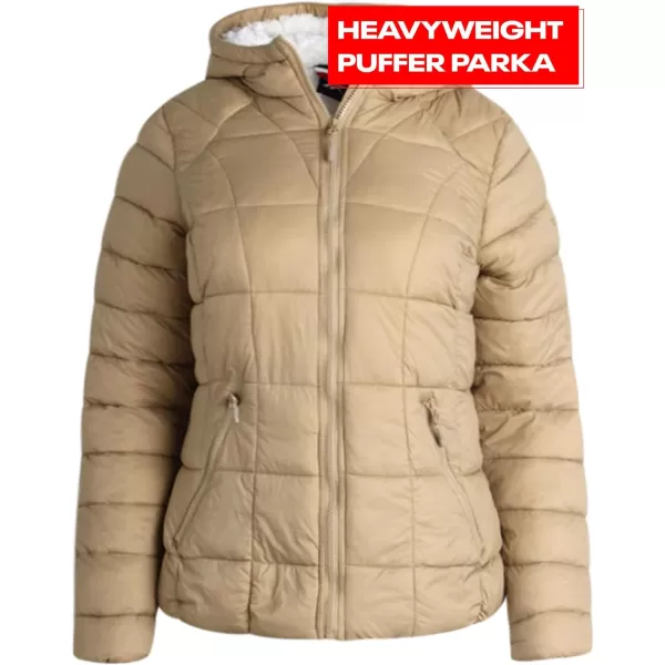 imageReebok Womens Winter Jacket  Heavyweight Quilted Puffer Parka Coat  Sherpa Lined Ski Jacket for Women SXLBoulder Beige