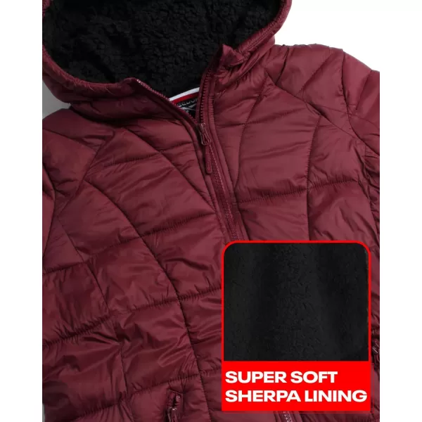 imageReebok Womens Winter Jacket  Heavyweight Quilted Puffer Parka Coat  Sherpa Lined Ski Jacket for Women SXLClassic Maroon