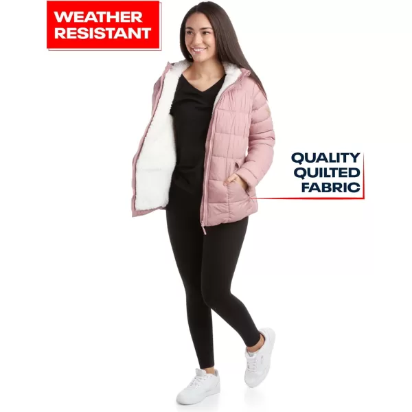 imageReebok Womens Winter Jacket  Heavyweight Quilted Puffer Parka Coat  Sherpa Lined Ski Jacket for Women SXLDusty Rose