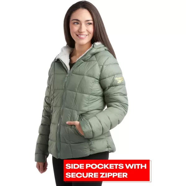 imageReebok Womens Winter Jacket  Heavyweight Quilted Puffer Parka Coat  Sherpa Lined Ski Jacket for Women SXLSage