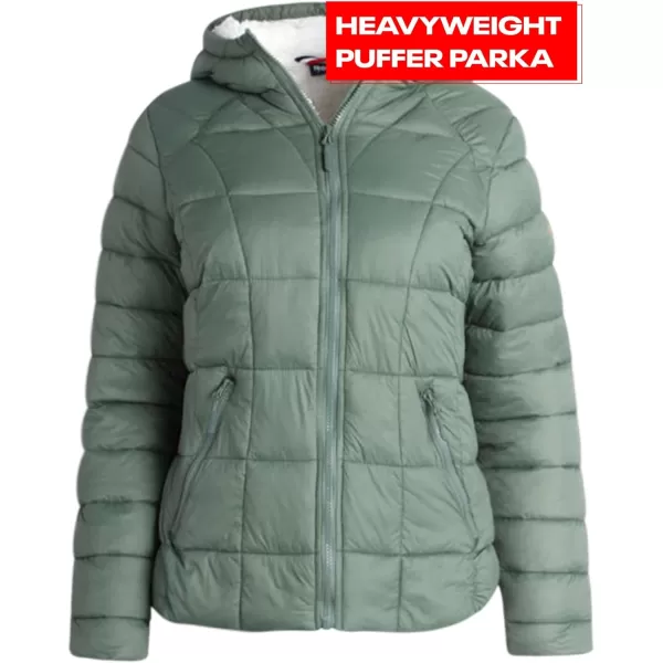 imageReebok Womens Winter Jacket  Heavyweight Quilted Puffer Parka Coat  Sherpa Lined Ski Jacket for Women SXLSage