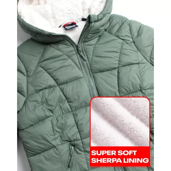 imageReebok Womens Winter Jacket  Heavyweight Quilted Puffer Parka Coat  Sherpa Lined Ski Jacket for Women SXLSage