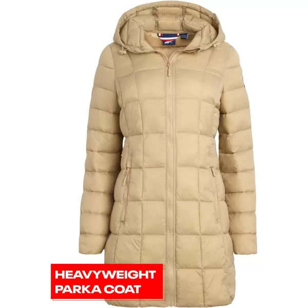 imageReebok Womens Winter Jacket  Long Length Quilted Puffer Parka  Heavyweight Outerwear Coat for Women SXLBoulder Beige