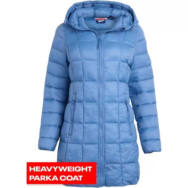 imageReebok Womens Winter Jacket  Long Length Quilted Puffer Parka  Heavyweight Outerwear Coat for Women SXLHoops Blue