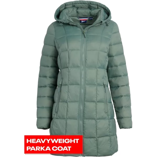 imageReebok Womens Winter Jacket  Long Length Quilted Puffer Parka  Heavyweight Outerwear Coat for Women SXLSage