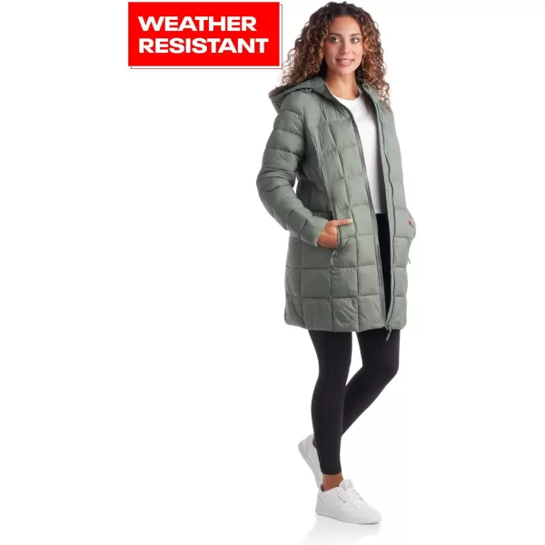 imageReebok Womens Winter Jacket  Long Length Quilted Puffer Parka  Heavyweight Outerwear Coat for Women SXLSage