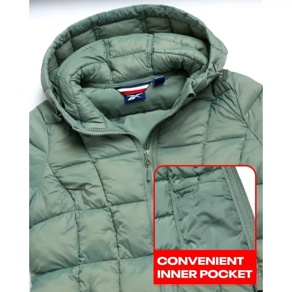 imageReebok Womens Winter Jacket  Long Length Quilted Puffer Parka  Heavyweight Outerwear Coat for Women SXLSage