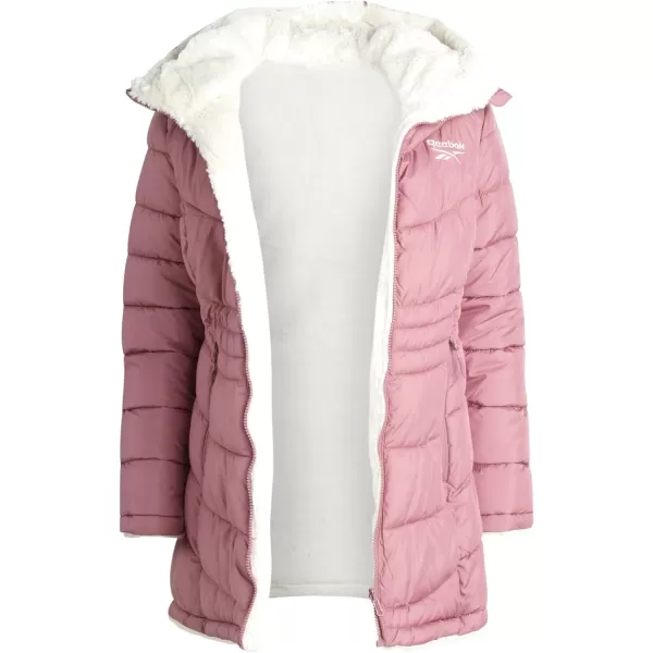 imageReebok Womens Winter Jacket  Long Length Reversible Teddy Sherpa Puffer  Heavyweight Quilted Parka Coat for Women SXLDark Dusty Rose