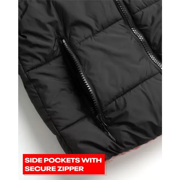 imageReebok Womens Winter Jacket  Reversible Teddy Sherpa Puffer  Heavyweight Quilted Windbreaker Parka Coat for Women SXLBlackDusty Rose