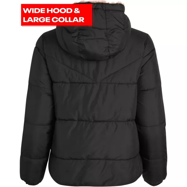 imageReebok Womens Winter Jacket  Reversible Teddy Sherpa Puffer  Heavyweight Quilted Windbreaker Parka Coat for Women SXLBlackDusty Rose