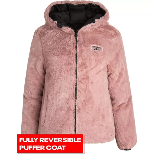 imageReebok Womens Winter Jacket  Reversible Teddy Sherpa Puffer  Heavyweight Quilted Windbreaker Parka Coat for Women SXLBlackDusty Rose