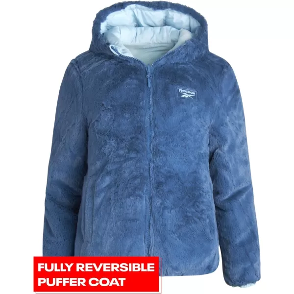 imageReebok Womens Winter Jacket  Reversible Teddy Sherpa Puffer  Heavyweight Quilted Windbreaker Parka Coat for Women SXLFeel Good BlueHoops