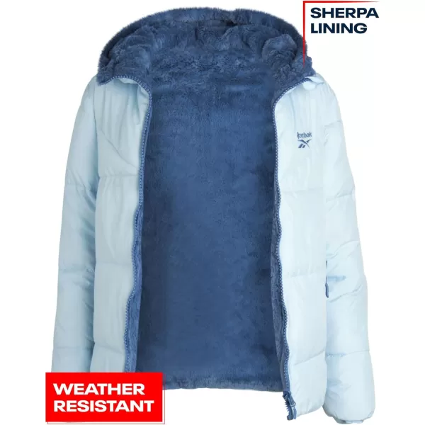imageReebok Womens Winter Jacket  Reversible Teddy Sherpa Puffer  Heavyweight Quilted Windbreaker Parka Coat for Women SXLFeel Good BlueHoops