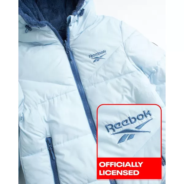 imageReebok Womens Winter Jacket  Reversible Teddy Sherpa Puffer  Heavyweight Quilted Windbreaker Parka Coat for Women SXLFeel Good BlueHoops