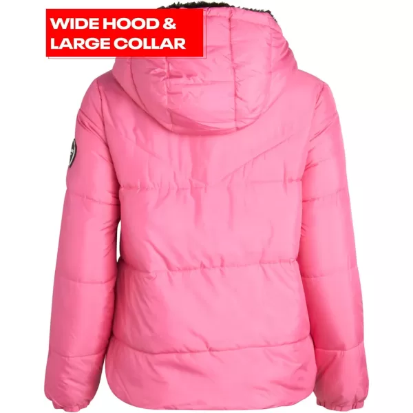 imageReebok Womens Winter Jacket  Reversible Teddy Sherpa Puffer  Heavyweight Quilted Windbreaker Parka Coat for Women SXLLaser PinkBlack
