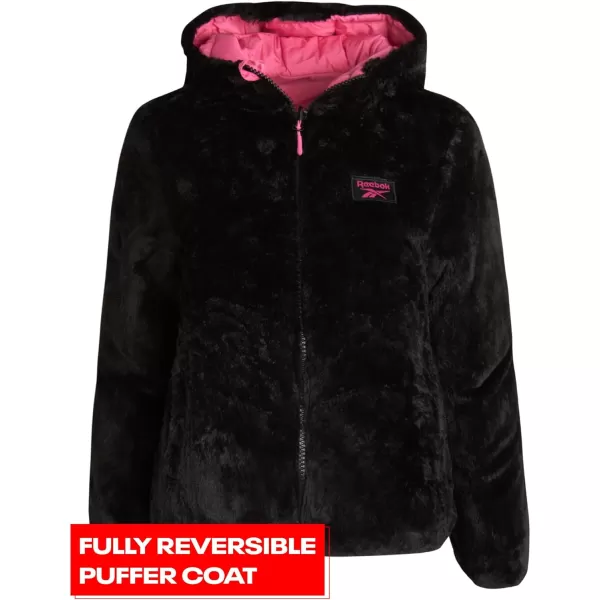 imageReebok Womens Winter Jacket  Reversible Teddy Sherpa Puffer  Heavyweight Quilted Windbreaker Parka Coat for Women SXLLaser PinkBlack