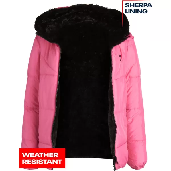 imageReebok Womens Winter Jacket  Reversible Teddy Sherpa Puffer  Heavyweight Quilted Windbreaker Parka Coat for Women SXLLaser PinkBlack