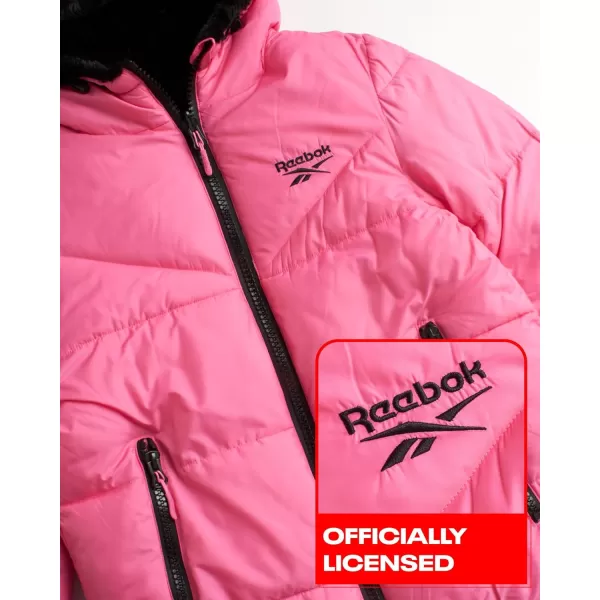 imageReebok Womens Winter Jacket  Reversible Teddy Sherpa Puffer  Heavyweight Quilted Windbreaker Parka Coat for Women SXLLaser PinkBlack